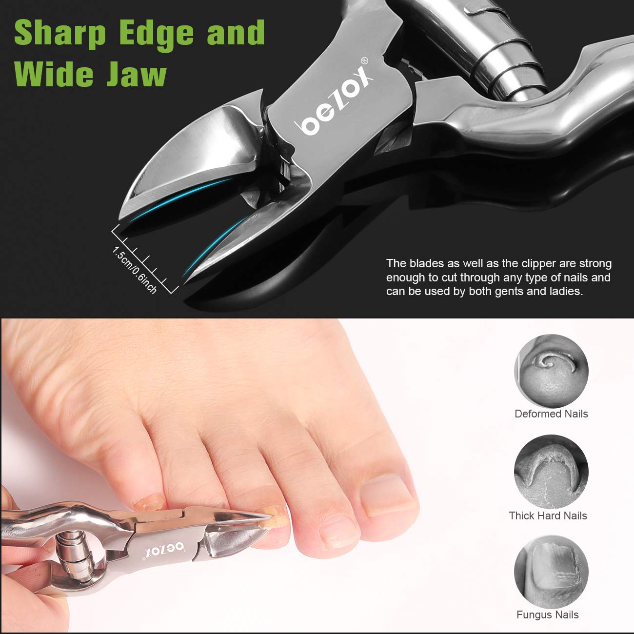 BEZOX Heavy Duty Podiatrist Toenail Clippers for Thick and Ingrown Nails, Stainless Steel Toe Nail Clipper, Pordiatry Ingrwon Toenail Tools - Silver - Image 4