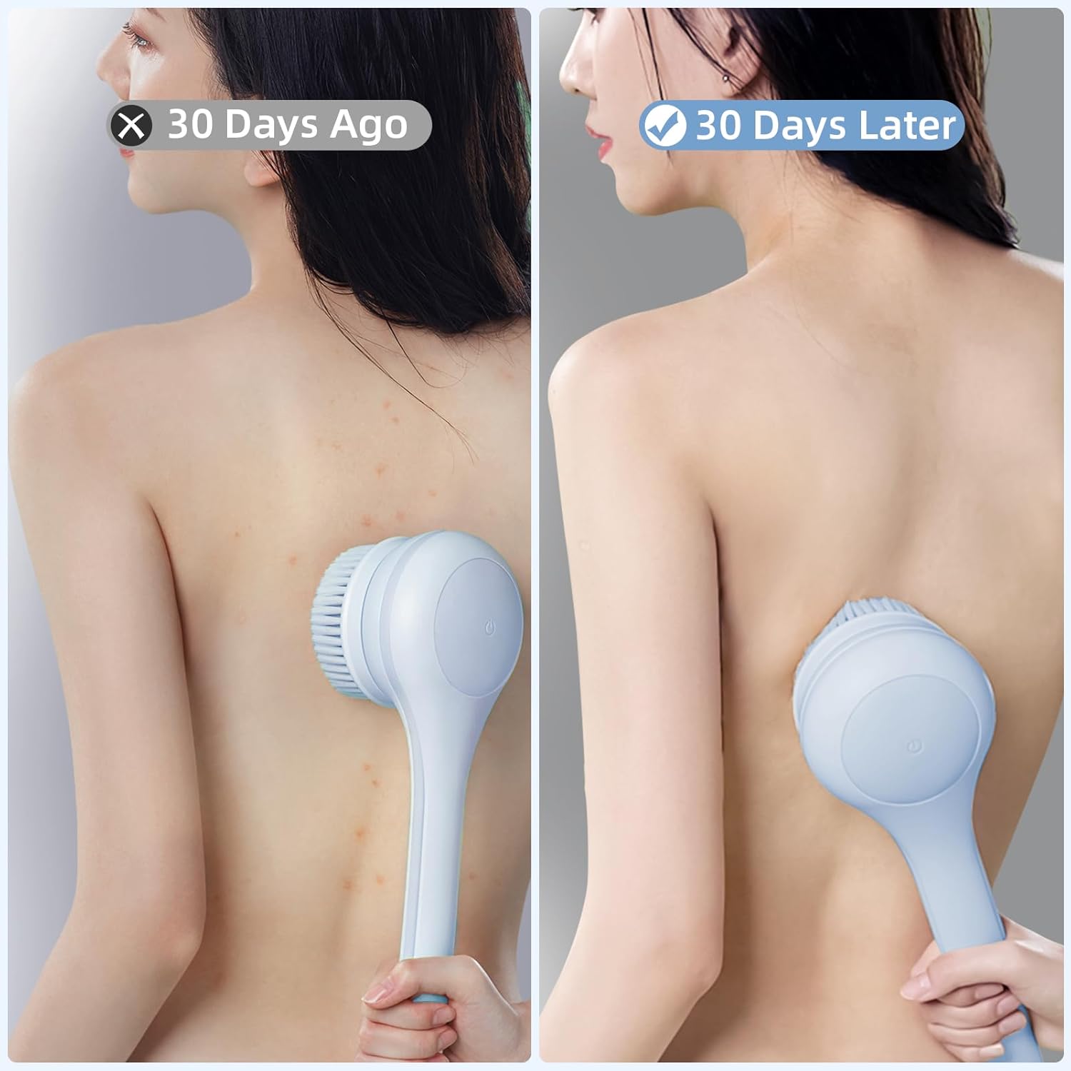 Electric Body Brush Back Scrubber for Shower, Waterproof Long Dual Handle Power Body Scrubber with 3 Heads, Rechargeable Bath Brush & 2 Speeds, for Cleansing, Exfoliating and Massaging Skin - Image 9