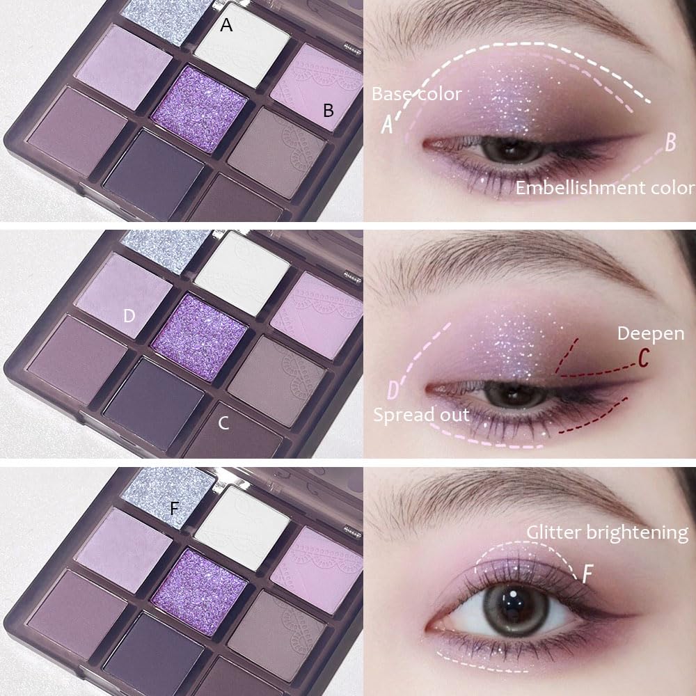 9 Color Matte Shimmer Eyeshadow Palette Purple Silver White Tan Grape High Pigment Brown - Image 5