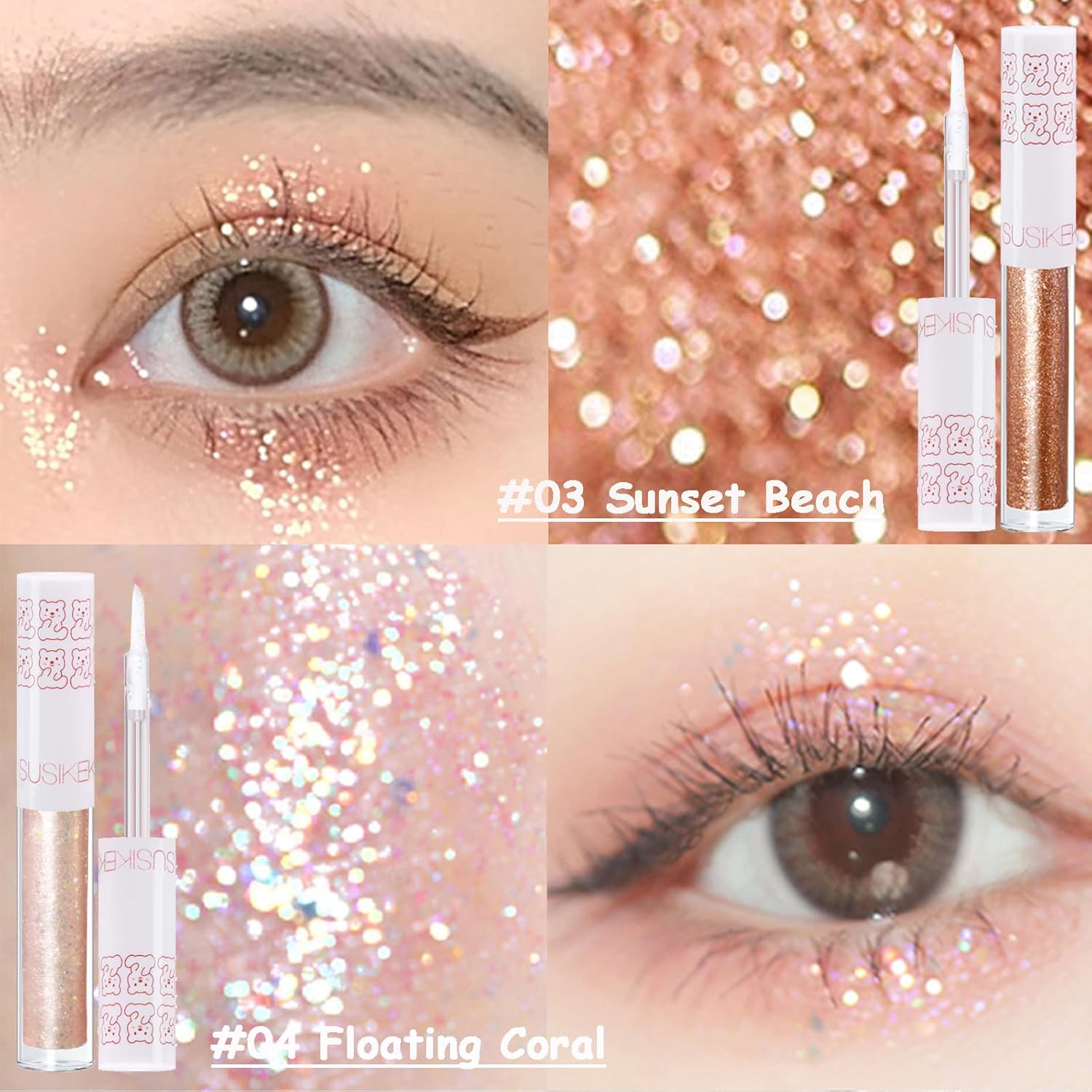 6Pcs Liquid Glitter Eyeshadow Eyeliner, Korean Makeup, Bling Under Eye Shadow, Shimmer Eye Make Up Valentine's Gift Set,Long Lasting,Quick Drying & Pigmented Loose Glitter Glue for Crystals Makeup - Image 5