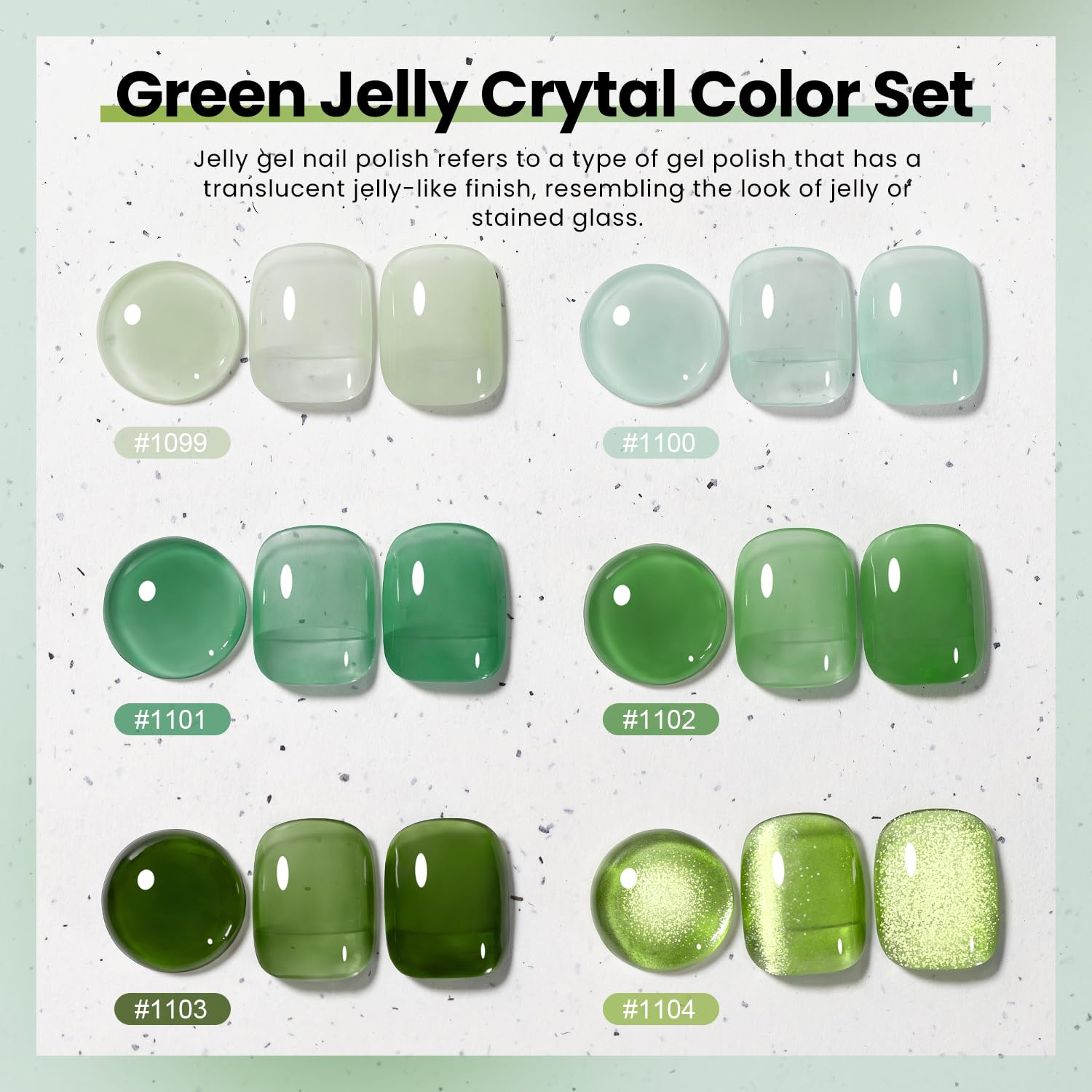 RARJSM Green Jelly Glass Gel Nail Polish Set 6pcs Clear Crytal Army Dark Jade Sage Green Transparent Sheer Amber Series Milky Diamond Cat Eye Gel Varnish LED UV Curing Requires - Image 5