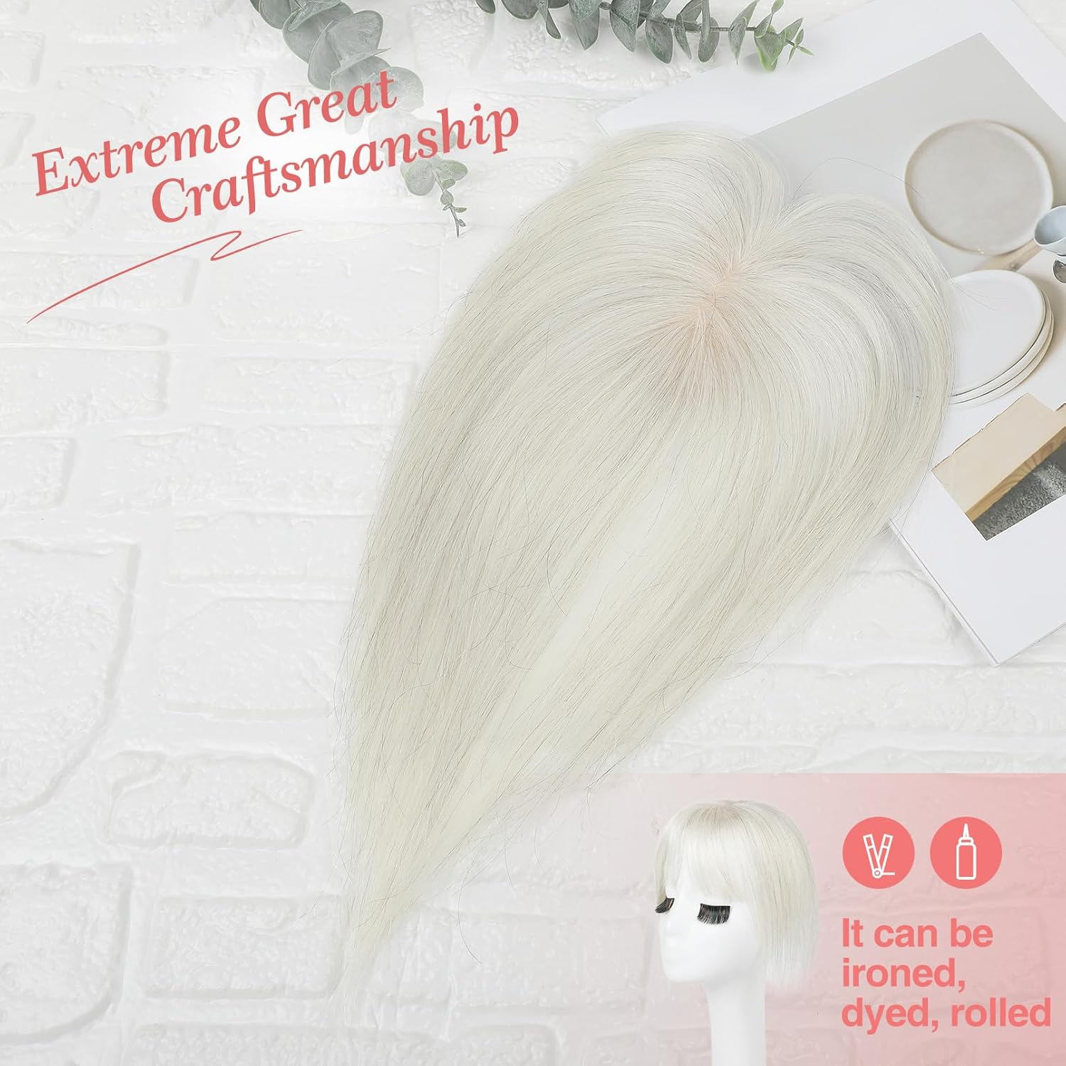 Flufymooz 10 Inch Silver White Clip-in Human Hair Bangs for Women - Image 4