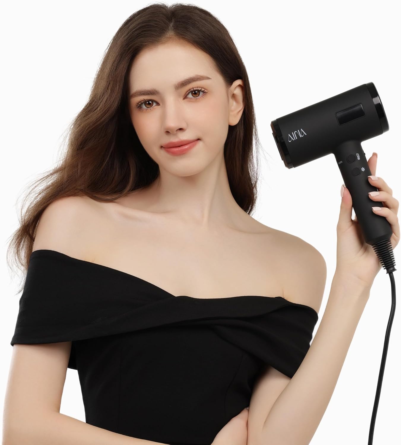 AINA Professional Salon Hair Dryer,2000W Blow Dryer with Diffuser Brush Comb for Women-BLDC Hair Dryer-Brushless Motor 150,000 RPM,Ionic,LED Display,4 Magnetic Attachments 110V/ALCI (Vader Black) - Image 6
