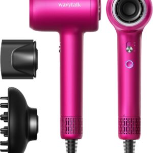 Wavytalk Hair Dryer, Wavytalk Turblow Pro Fast Drying Blow Dryer with Diffuser, High Speed Hair Dryer with 110,000 RPM, Pro Negative Ions for Less Damage, Frizz Smoothing 3 Speeds & 3 Temps, Hot Pink