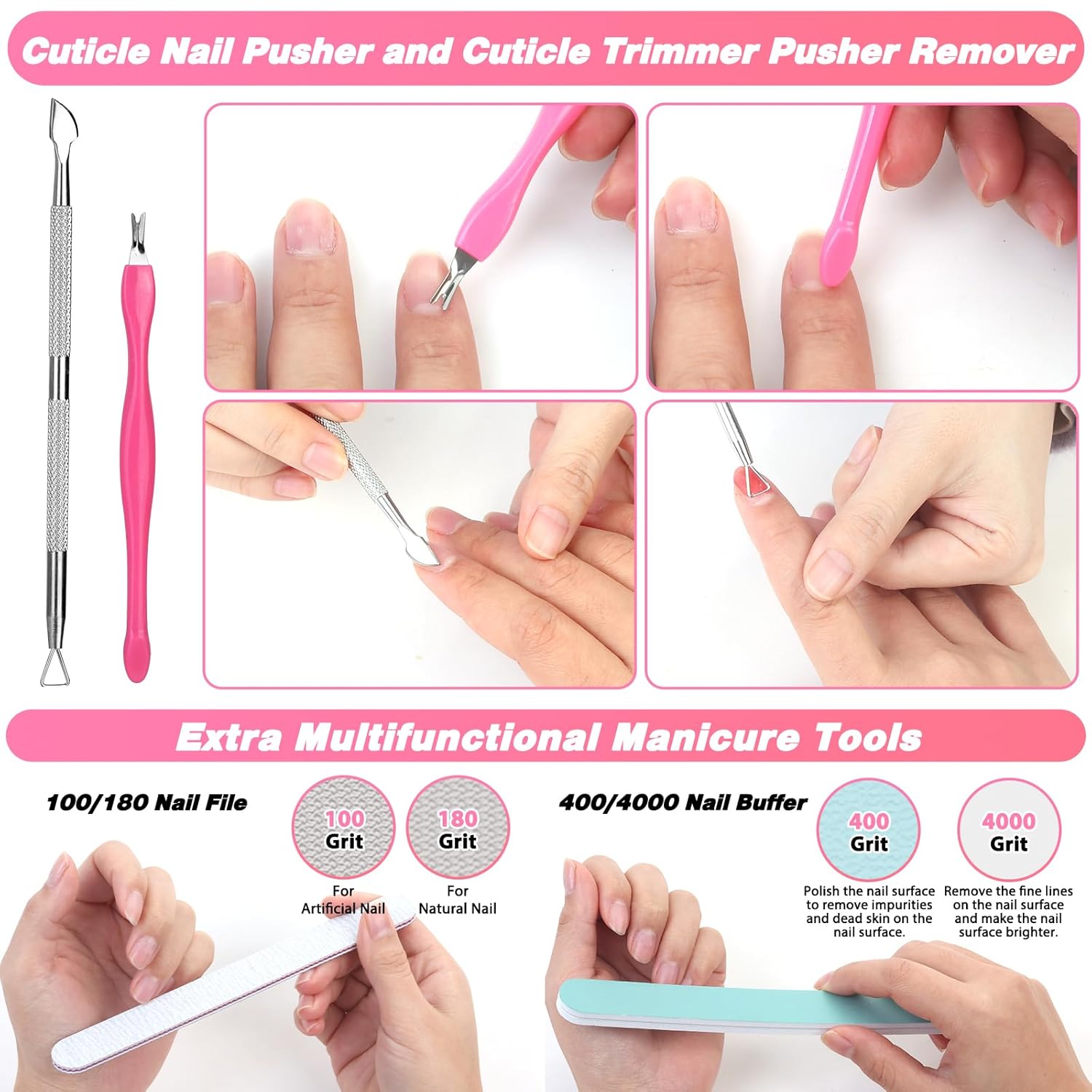 600PCS Clear Coffin Nail Tips Set - Clear Nail Tips for Acrylic Nails French Half Cover Fake Nail Tips Kit with Nail Glue, Nail Display Stand, Clipper, Cuticle Pusher Remover, Nail File and Buffer - Image 8