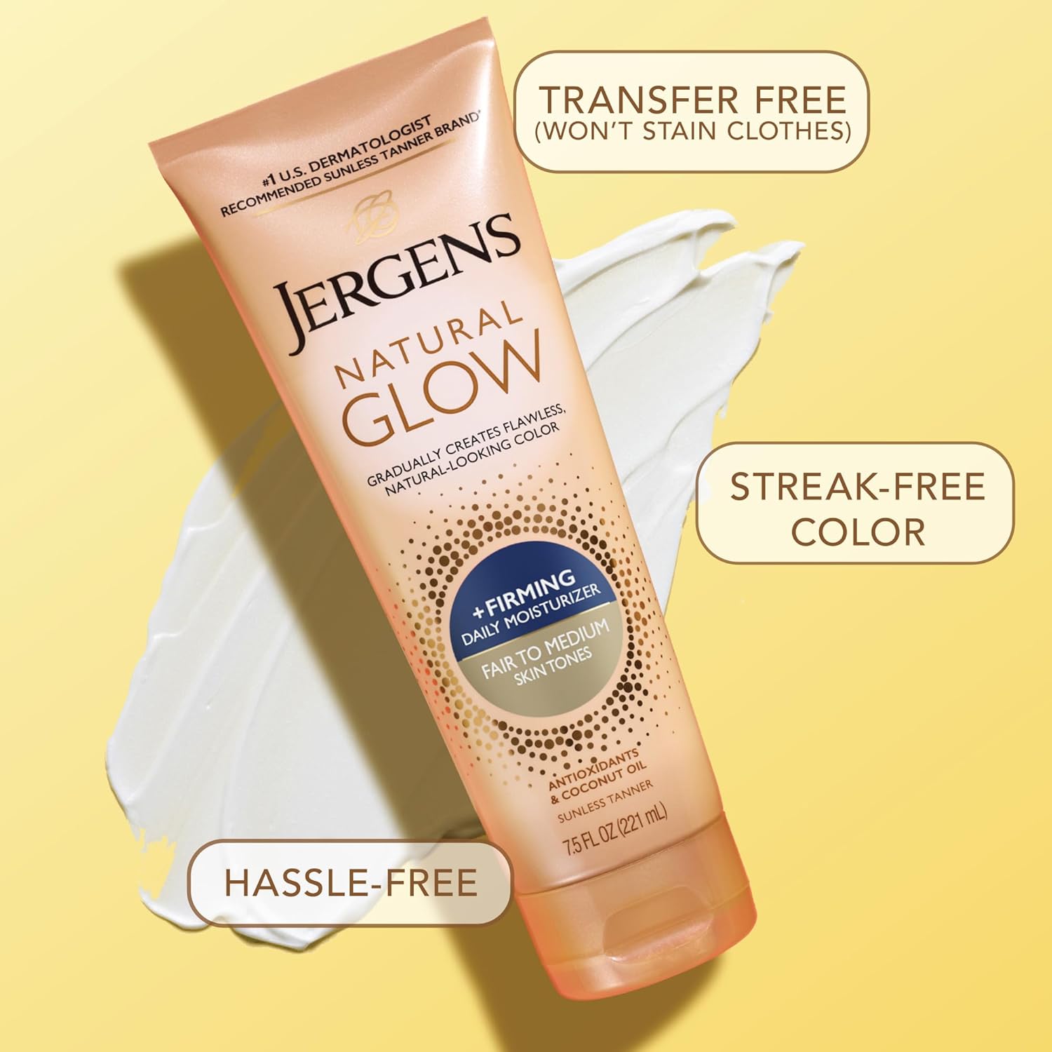 Jergens Natural Glow +Firming Self Tanner Body Lotion, Fair to Medium Skin Tone, Sunless Tanning Moisturizer with Collagen and Elastin. Helps to Visibly Reduce Cellulite, 7.5 Fl Oz (Pack of 2) - Image 7