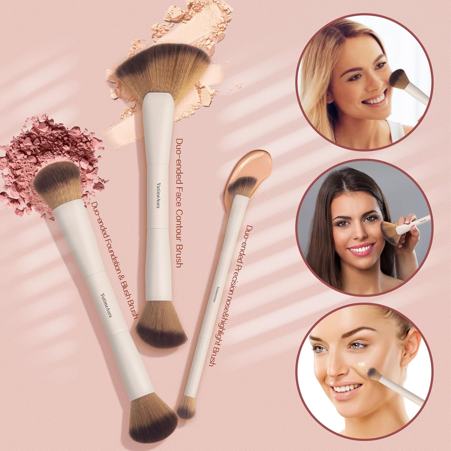 Makeup Brushes, Dual End Makeup Brush Set 7 Pcs, Foundation Contour Powder Concealer Eye Shadows Blush Make Up Brushes, Travel Gift Set, Cruelty-Free - Image 3