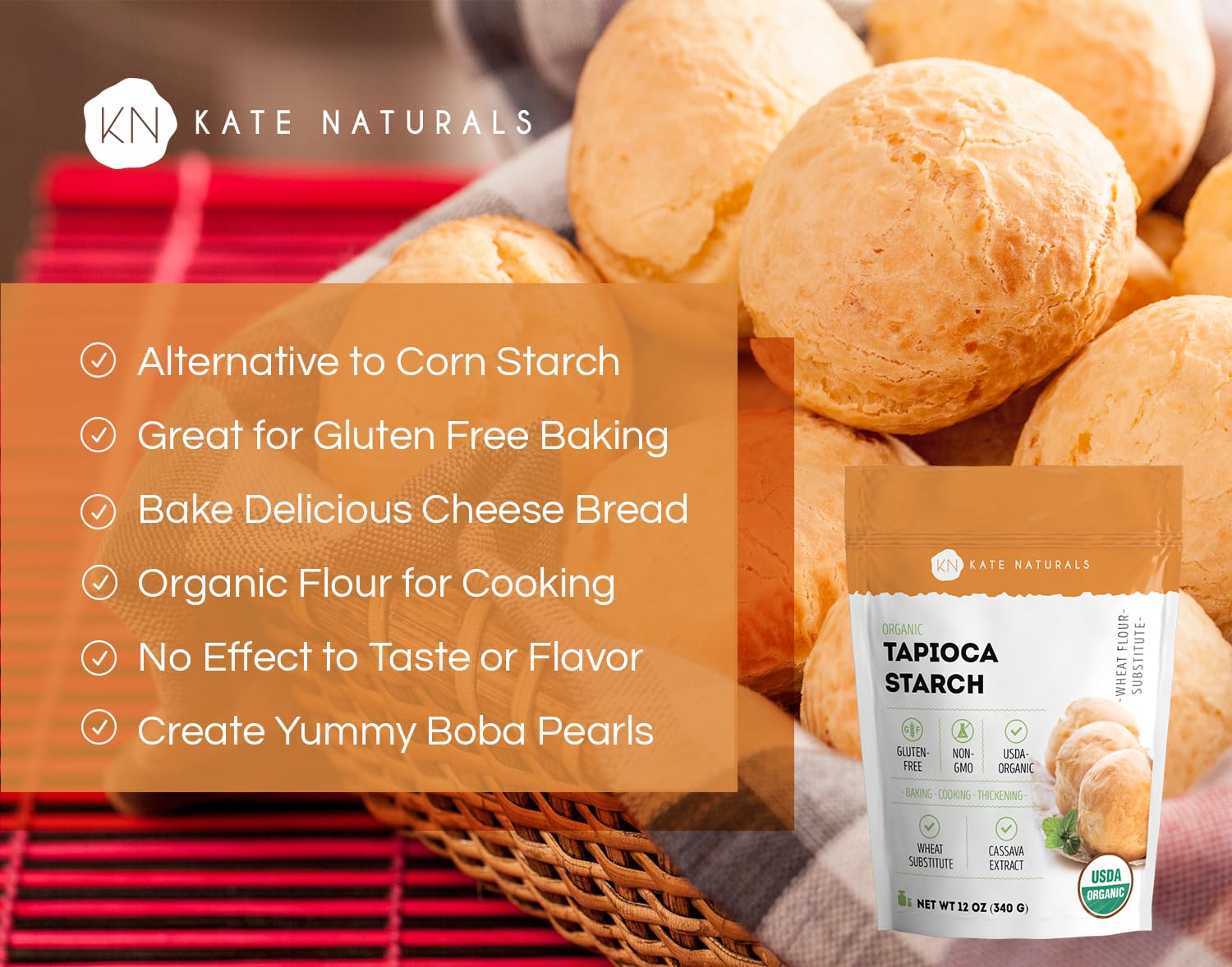 Kate Naturals Tapioca Starch Flour for Baking, Cooking & Boba Pearls (12oz, Organic, Non-GMO, Gluten Free) - Image 3