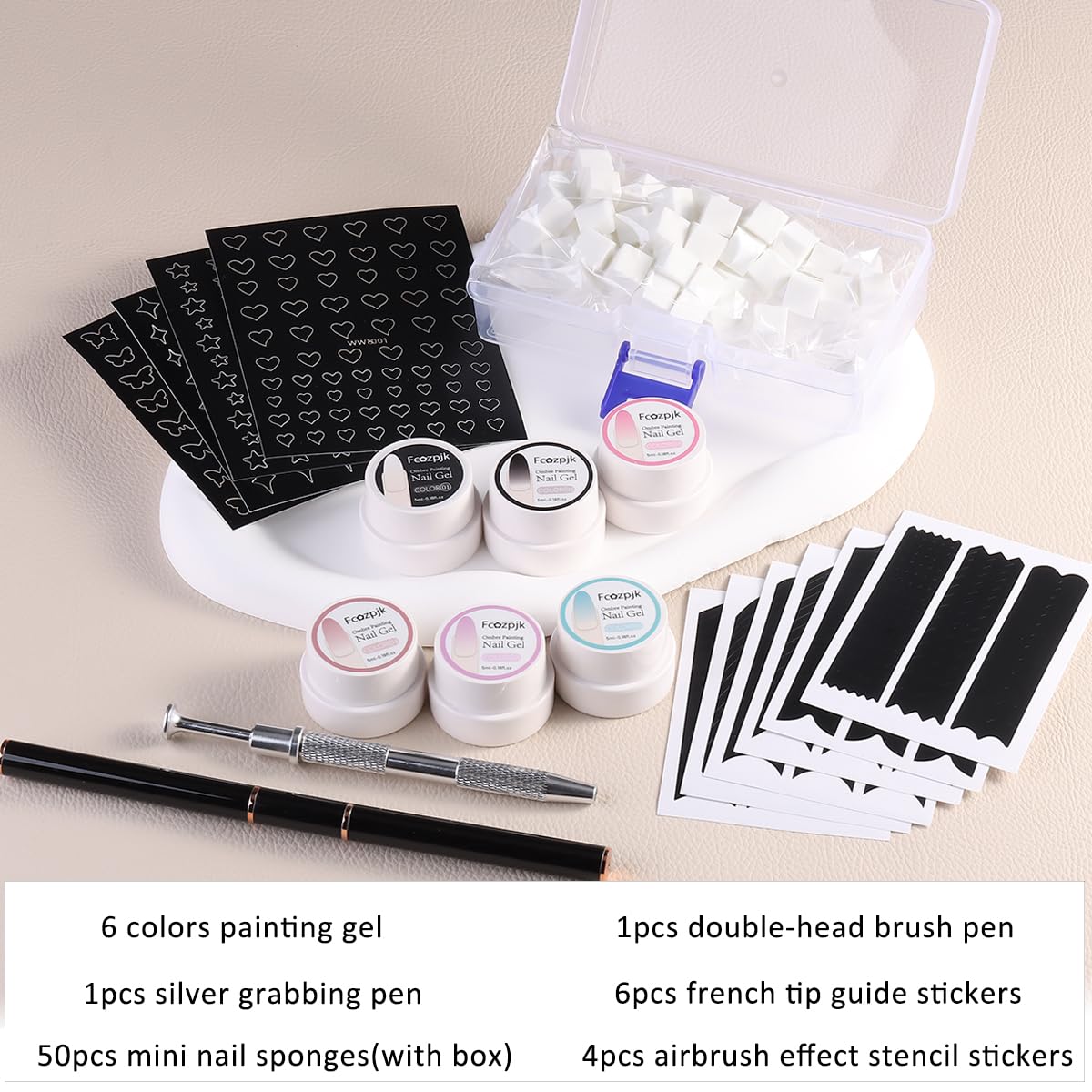 Ombre Gel Nail Polish Kit, 6PCS Colorful Painting Nail Gel Black White Pink Paint Gel for Nails Gradient Design Soak Off UV Pastel Nail Polish Set with Ombre Sponge Nail Brush French Tip Guide - Image 2