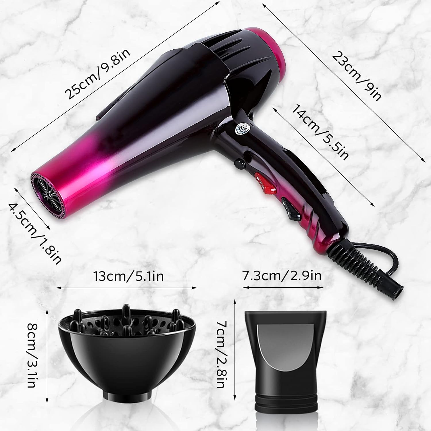 Professional Hair Dryer Ionic Blow Dryer 3500 Watt Powerful Salon Hair Dryers Ceramic Tourmaline Quick Dry Blow Dryer with AC Motor Concentrator Diffuser Attachments - Image 2