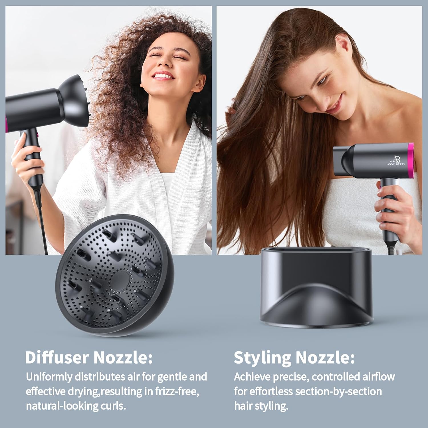Ionic Hair Dryer with Diffuser, Powerful 1800W Blow Dryer for Women & Men, Fast-Drying Hair Dryer with Nozzle for Home, Salon, Travel - Image 4
