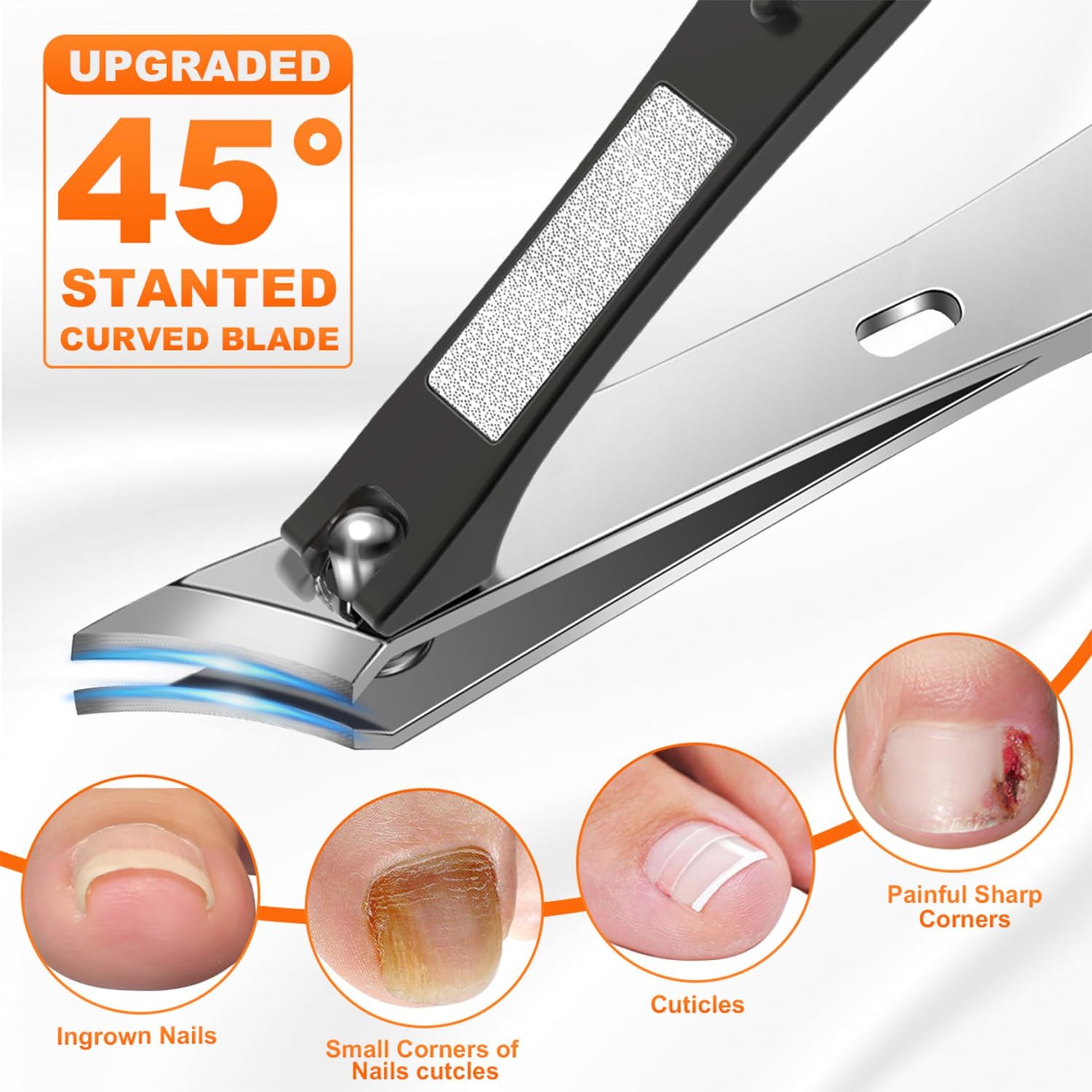 Nail Clippers Set, CLPPNA Angled Head Long Handled Toenail Clippers for Thick Toenails, Sharp Heavy Duty Ingrown Toenail Clippers with Wide Jaw, Podiatrist Nail Clippers for Seniors and Men - Image 3
