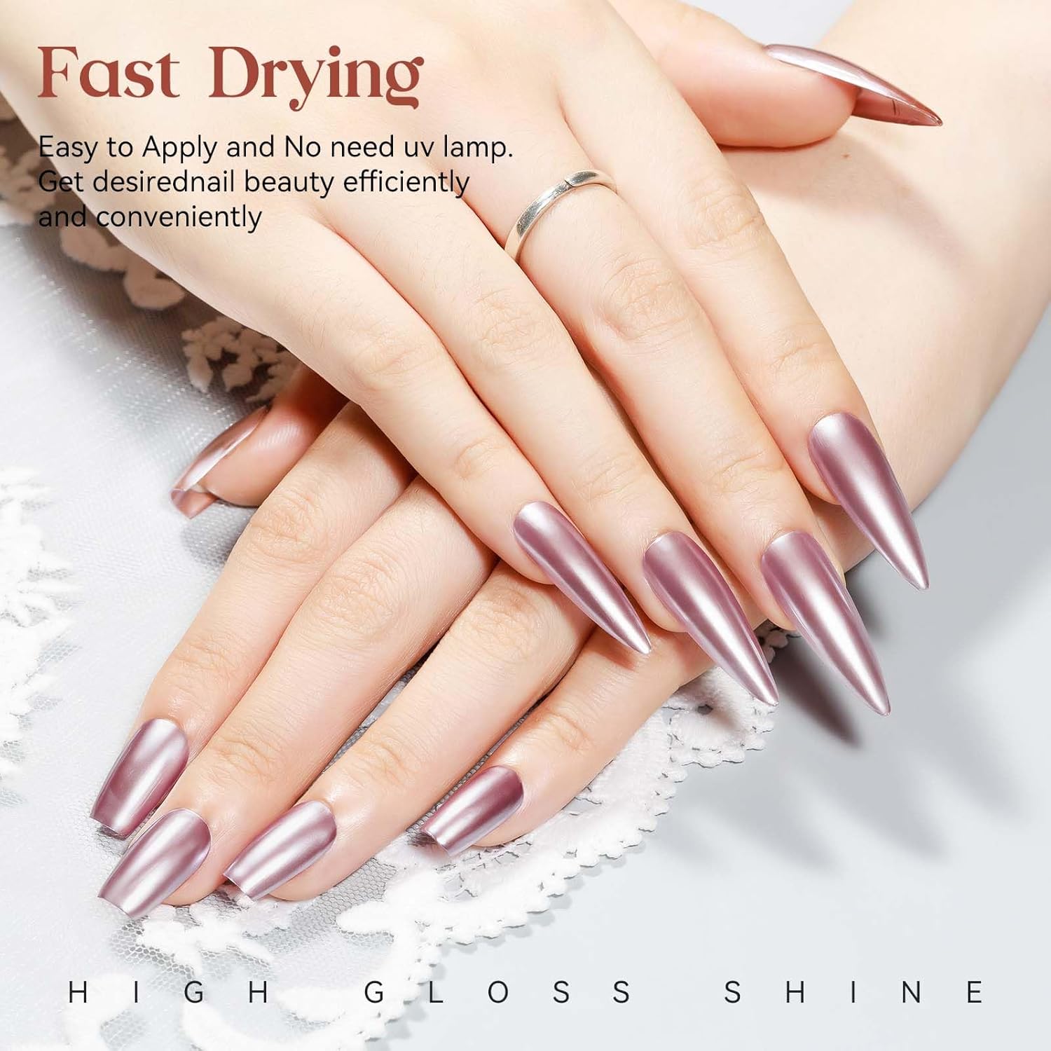 MIZHSE Pink Mirror Nail Polish, Quick Dry Metallic Nail Polish, Air Dry Fast Chrome Nail Lacquer Bright Color Oil-based Nail Art Manicure DIY Home - Image 3