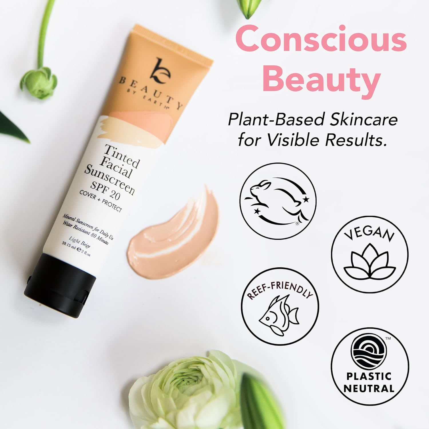 Light Beige Tinted Sunscreen Face Lotion SPF 20 Natural Organic Zinc Oxide Broad Spectrum Moisturizer - Image 4