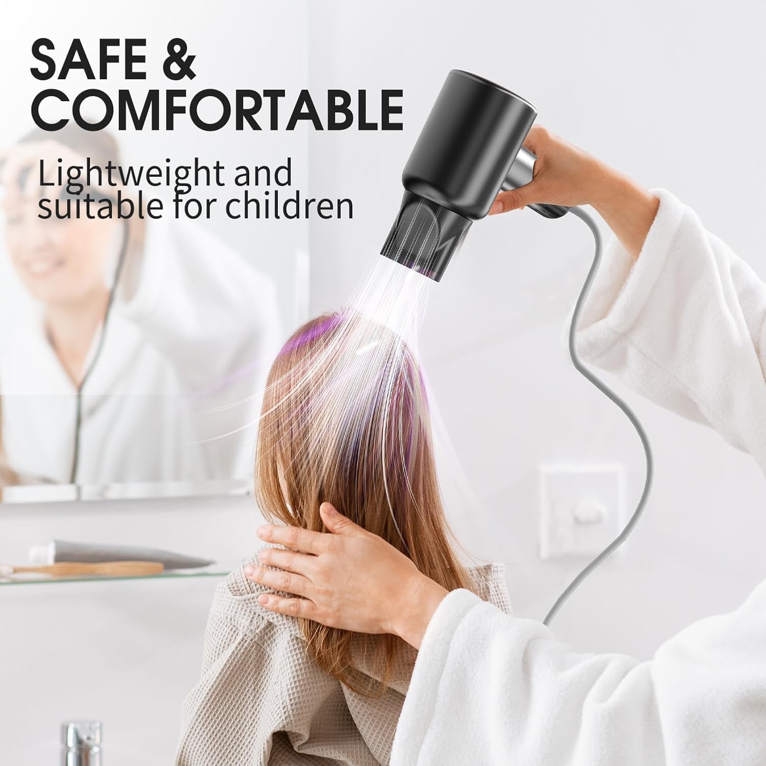 Diffuser Hair Dryer, 110,000 RPM Brushless Motor High-Speed Low Noise Thermo-Control Hair Dryers, Negative Ionic Blow Dryer,Fast-Drying Portable Hairdryer for Home, Travel Birthday Gift for Women Mom - Image 7