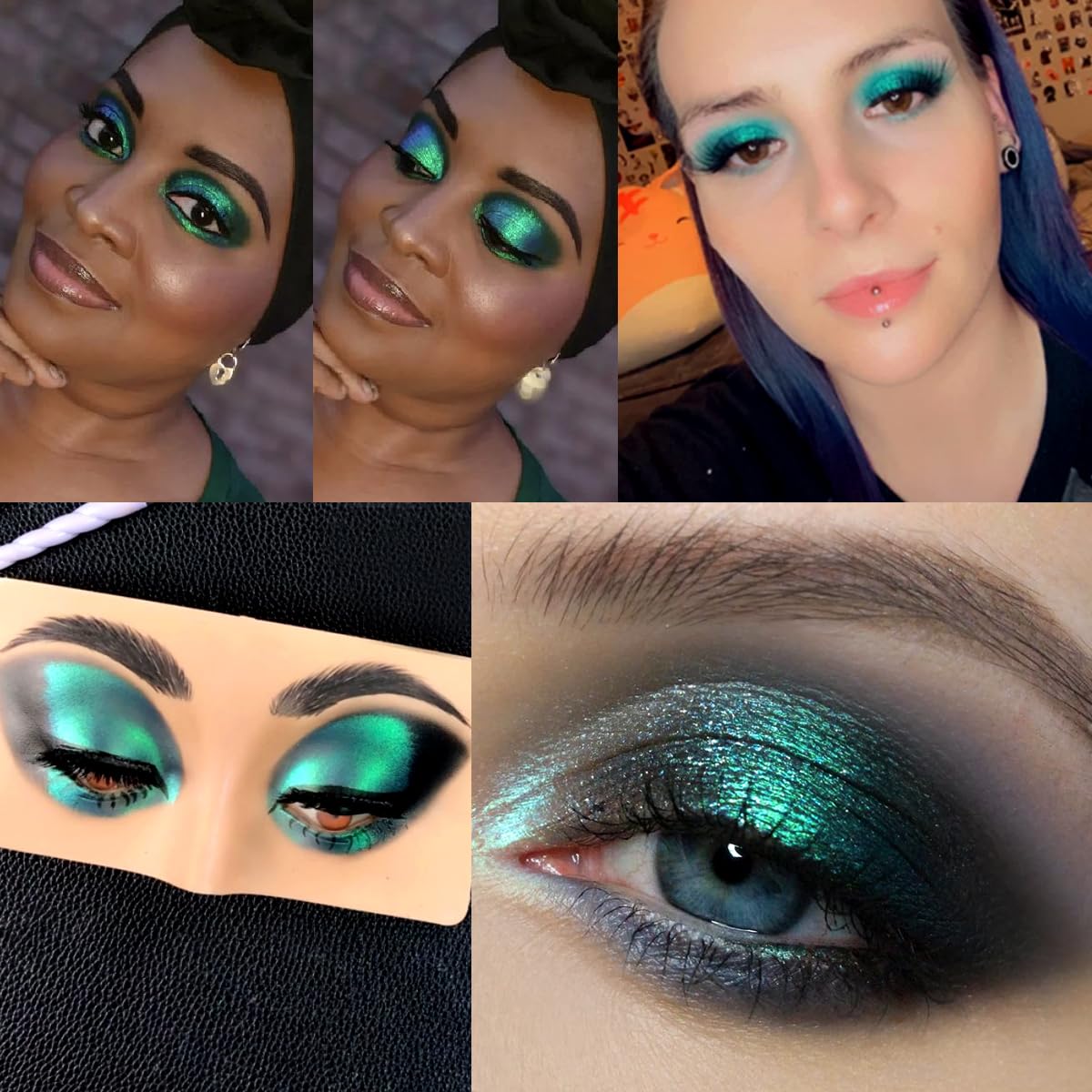 DE'LANCI Multichrome Peacock Green Eyeshadow Single, St. Patrickโs Day Metallic Glitter Eye Cosmetic, Sparkly Emerald Shimmer Makeup for Festive, Intense Long-Lasting Eyeshadow for Blue/Green Eyes - Image 4