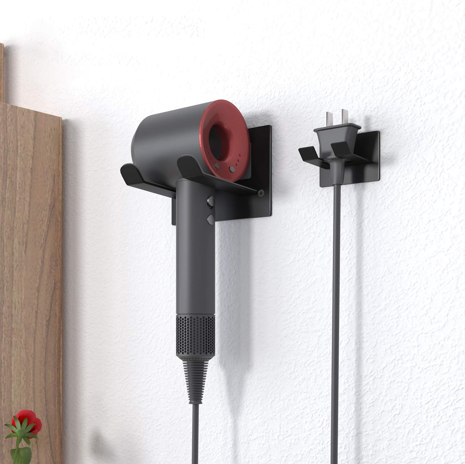 Self Adhesive Hair Dryer Holder Wall Mounted - Adhesive Bathroom Hair Blow Dryer Rack Organizer Compatible with Supersonic Hair Dryers (Black) - Image 3