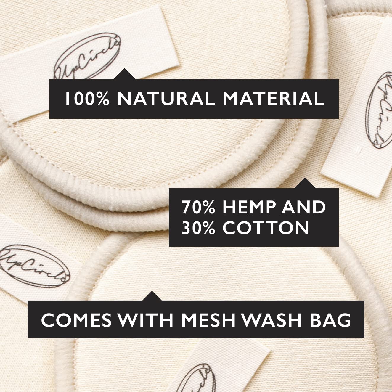 UpCircle Reusable Luxury Hemp Makeup Remover Pads Set - 7 Triple-Layer Cotton Pads with Washable Bag - Image 3