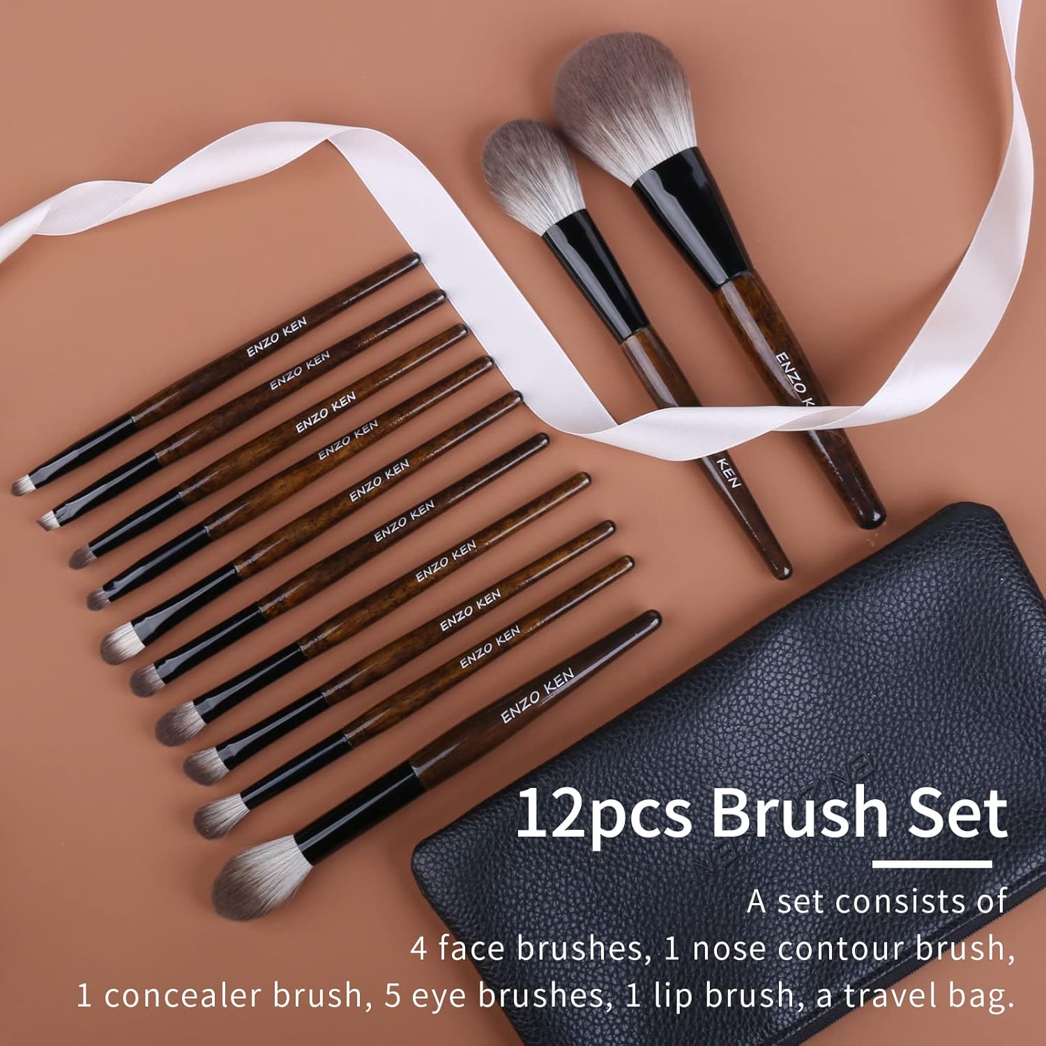 Natural Goat Hair Makeup Brush Set with Case, Natural Makeup Brushes, Natural Bristle Makeup Brushes, Natural Hair Makeup Brushes Set Professional, Walnut Cosmetic Brushes Makeup Set - MONI - Image 7