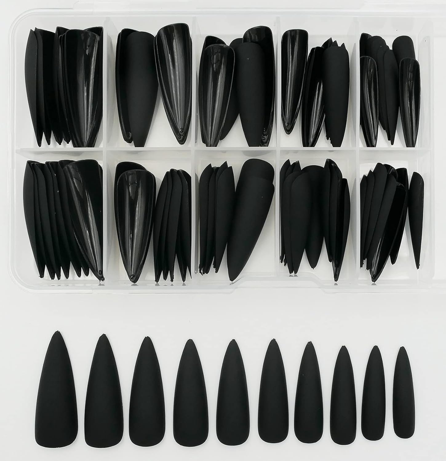 LoveOurHome 100pc Stiletto Press on Nails Long Matte Artificial False Nails Full Cover Acrylic Nail Tips Halloween Manicure Design Decor for Women Girls Salon Home DIY (Black) - Image 7