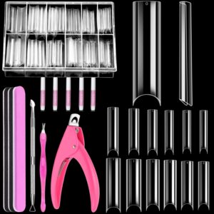 MORGLES Clear Tapered Square Nail Tips, 240 Pcs XXL Extra Long Straight C Curve Nail Tips 12 Sizes Half Cover French Clear for Acrylic Home DIY with Box