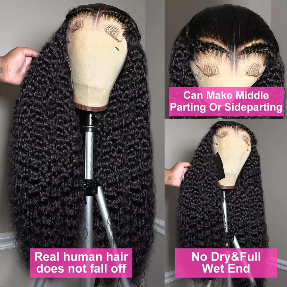 13x6 Deep Wave Lace Front Wigs - Human Hair Glueless Wigs - 200% Density HD Lace Front Wigs - Pre Plucked with Baby Hair - Wet and Wavy - Natural Black (30 Inch) - Image 3