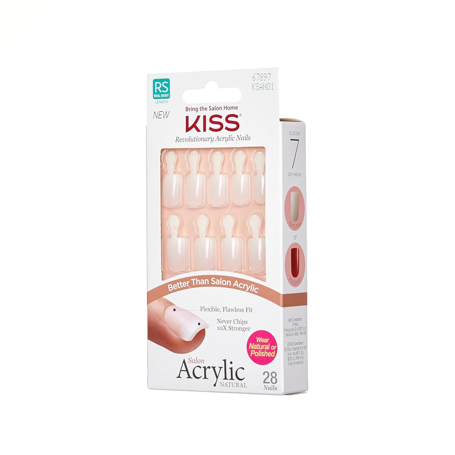 KISS Salon Acrylic Natural Press On Nails, Nail glue included, 'Rare', Nude, Short Size, Squoval Shape, Includes 28 Nails, 2g Glue, 1 Manicure Stick, 1 Mini File - Image 2