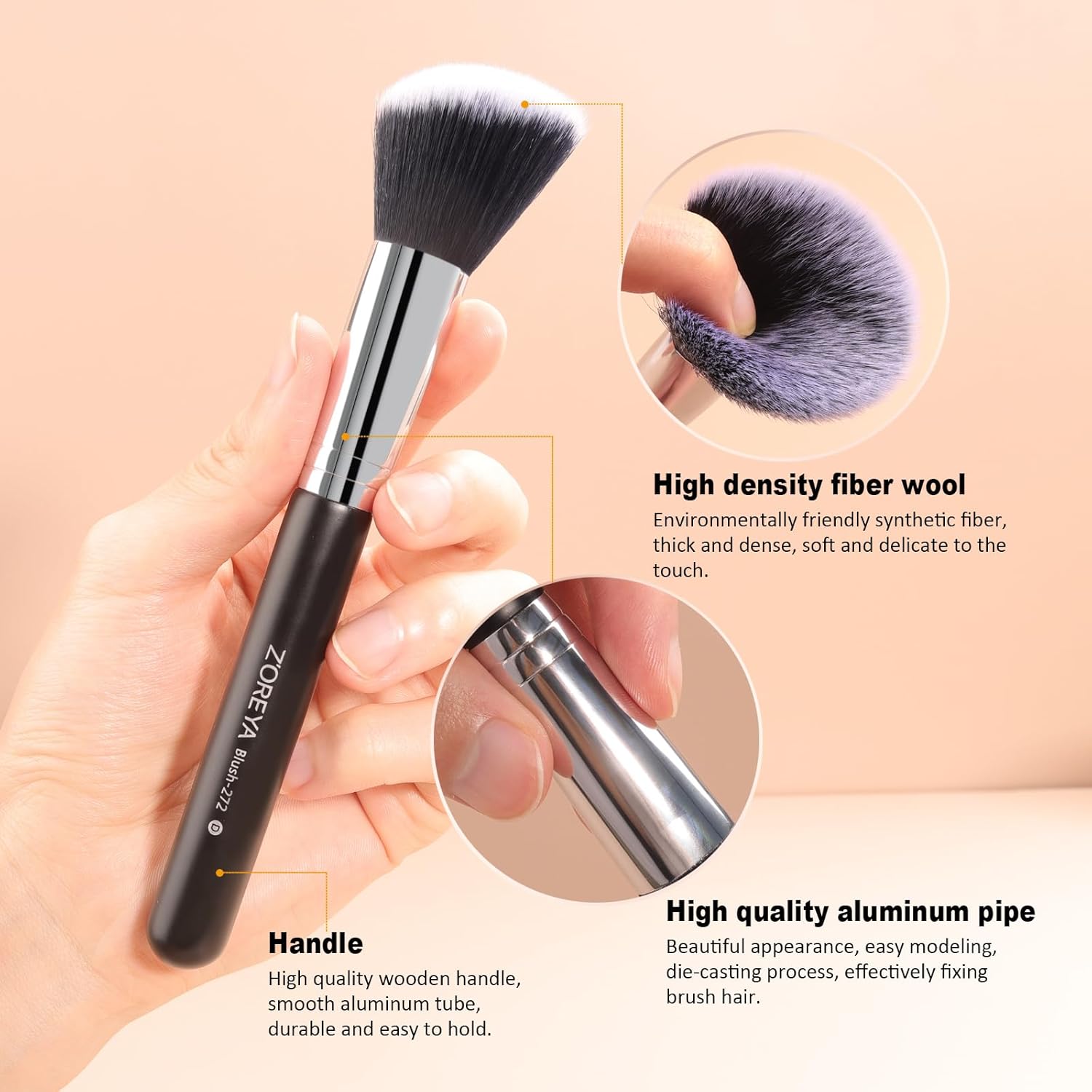 Z'OREYA Makeup Brushes, 16Pcs Makeup Brush Set Premium Synthetic Kabuki Brush Cosmetics Foundation Concealers Powder Blush Blending Face Eye Shadow Brush Set (Black) - Image 5