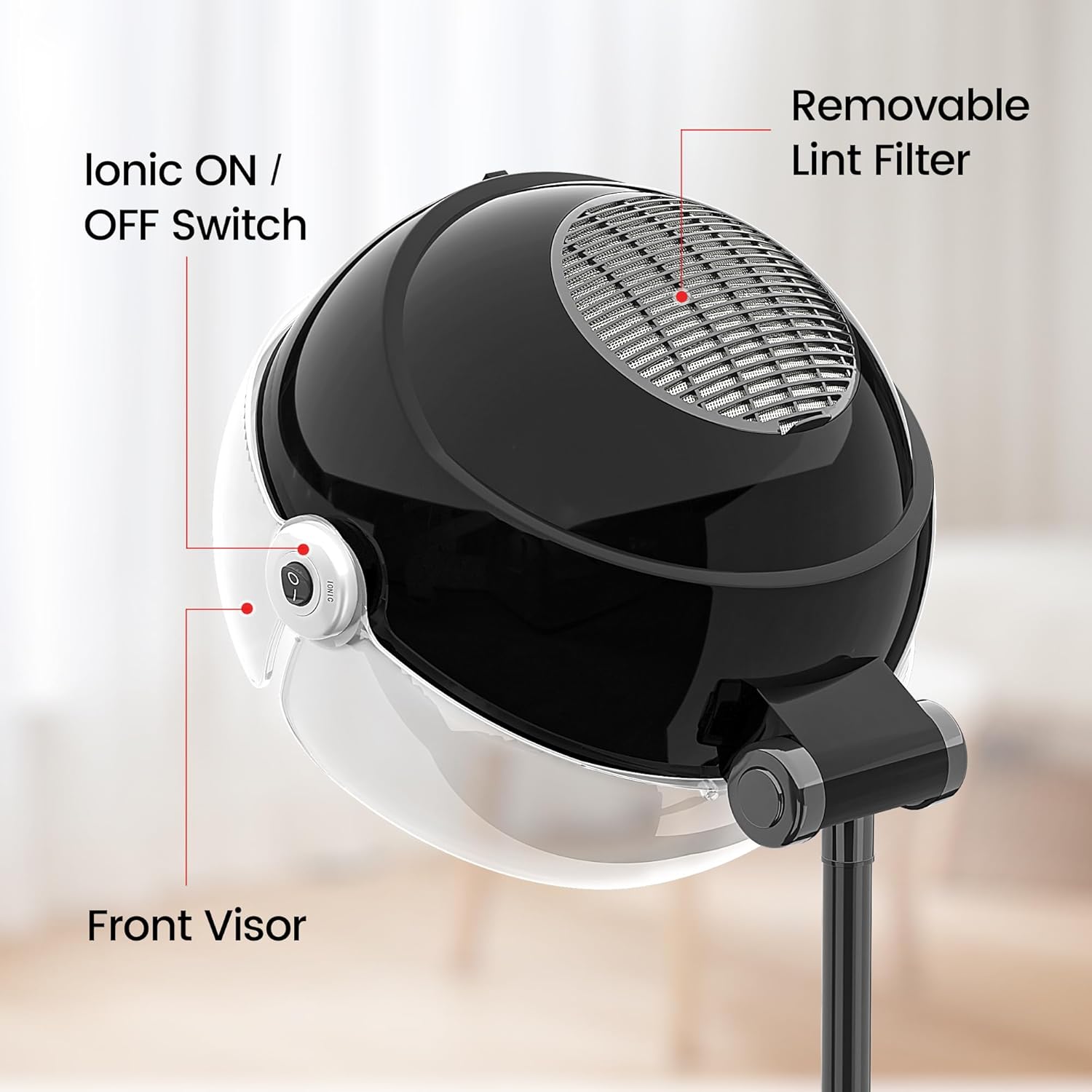 Professional Ionic Hooded Hair Dryer, 1875W Height Adjustable with Bonnet 3 Temperature Settings, Rolling Wheels for Salon, Spa and Home Use - Image 4