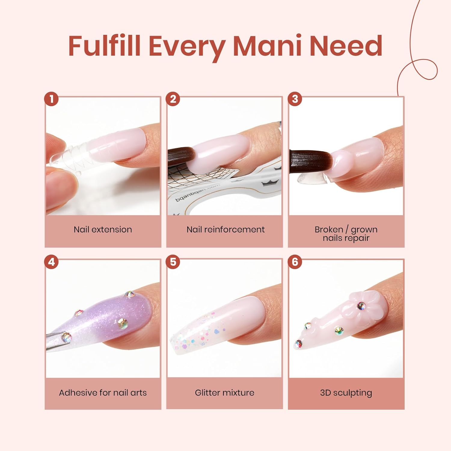 Beetles Poly Nail Extension Gel Kit, 4 Colors Pink White Poly Nail Gel Builder Sheer Pink Nail Gel Clear Nail Art Kit with Poly Brush & Slip Solution Nail Salon All In 1 Kit Gift for Women - Image 3