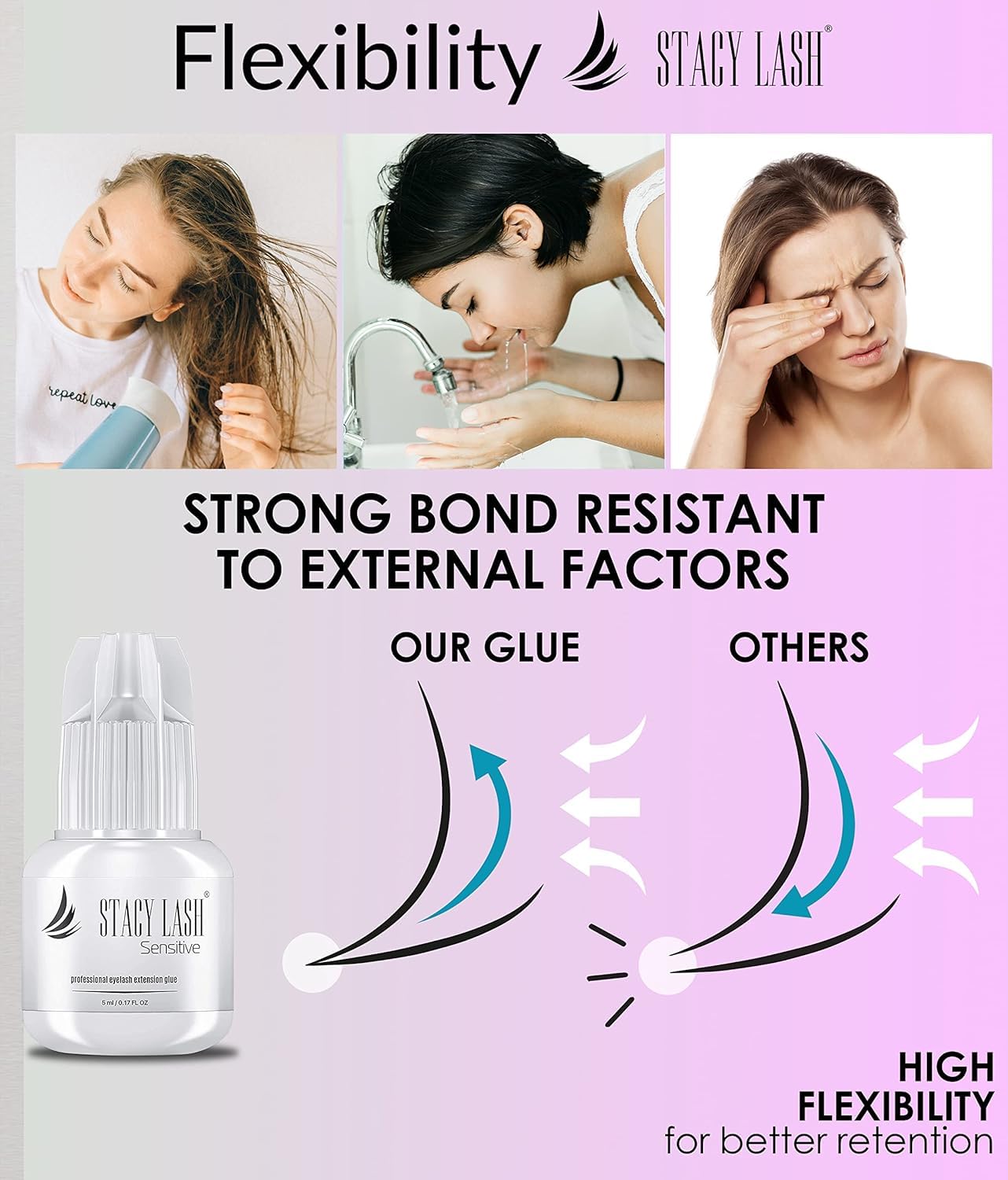 Sensitive Eyelash Extension Glue Stacy Lash 0.17fl.oz/5ml / 5-6 Sec Drying time/Retention – 4-5 Weeks/Black Adhesive/Professional Supplies - Image 5