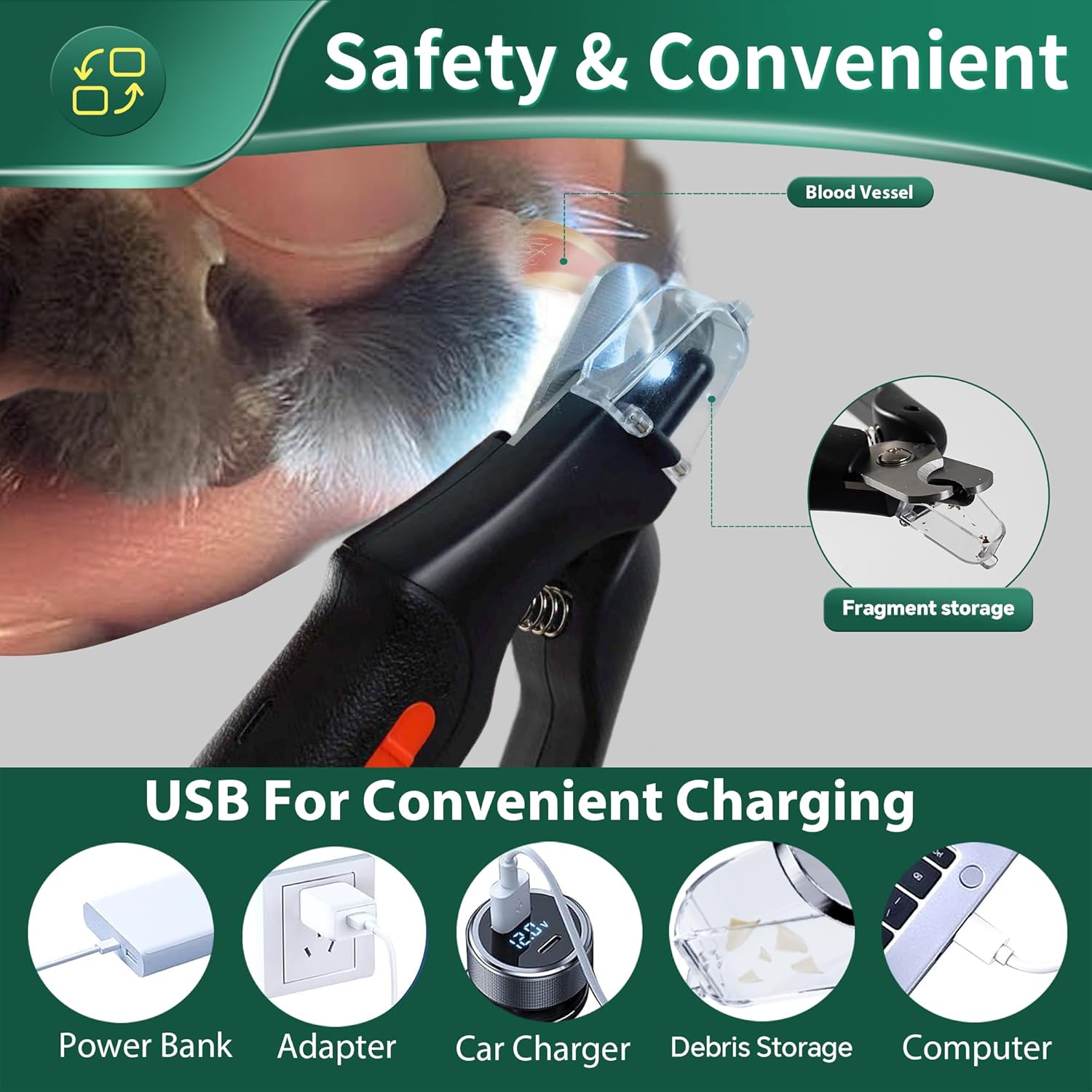 2-in-1 Dog Nail Grinder & Dog Nail Clippers Trimmers for Large Medium Small Dogs Cats Pets Claw Trimmer Quick Sensor and Safety Guard USB Rechargeable with 2 LED Lights Dogs Nail Trimmer - Image 2