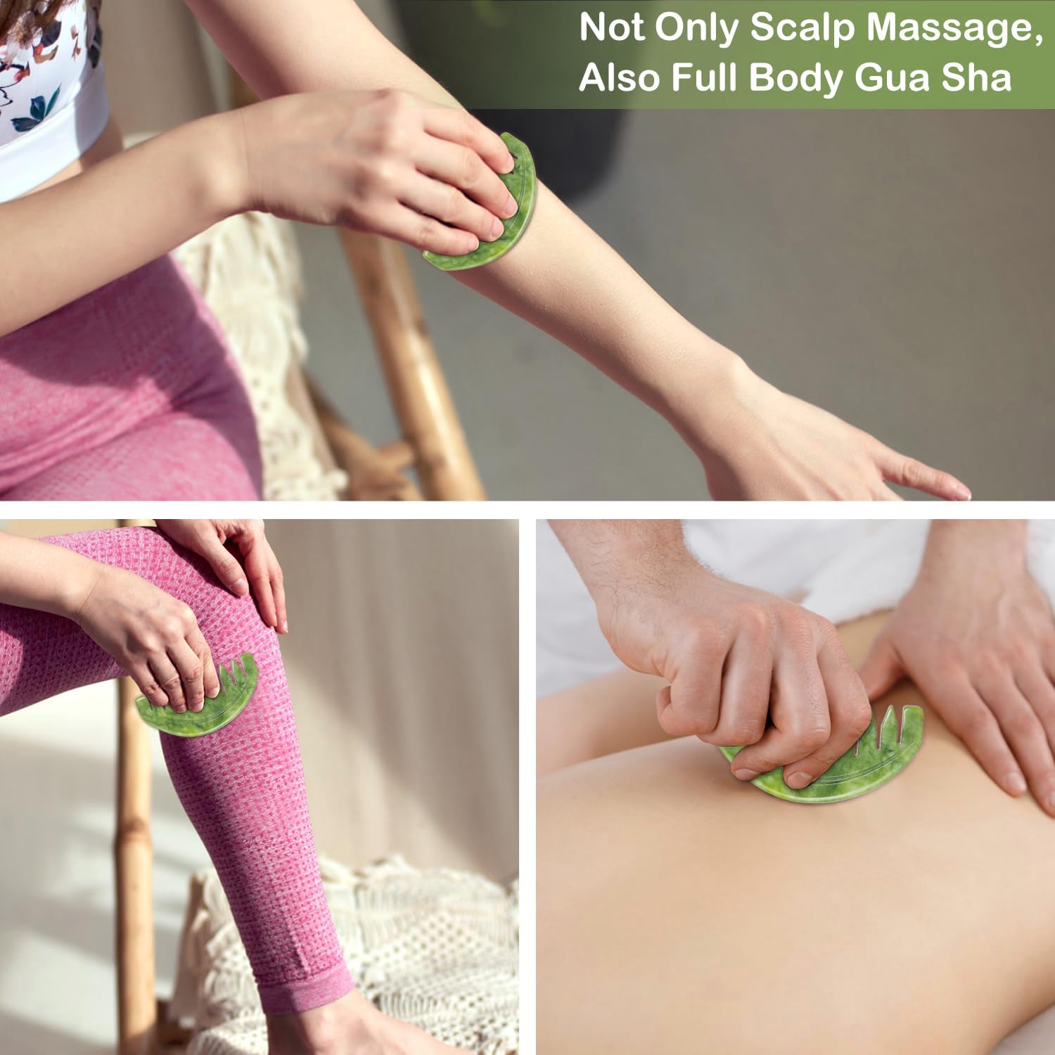 Scalp Massage Comb, Scalp Massager for Hair Growth, Head Scratcher for Itchy Scalp, Natural Gua Sha Jade Stone for Stress Relief, Meridian Brush - Image 3