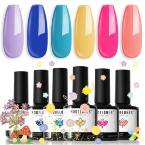modelones Gel Nail Polish Set - 6 Colors Summer LGBT Neon Bright Gel Polish Hot Pink Royal Blue Purple Turquoise Peaches Coral Yellow Nail Polish Soak Off LED Manicure DIY Salon Gift Unisex