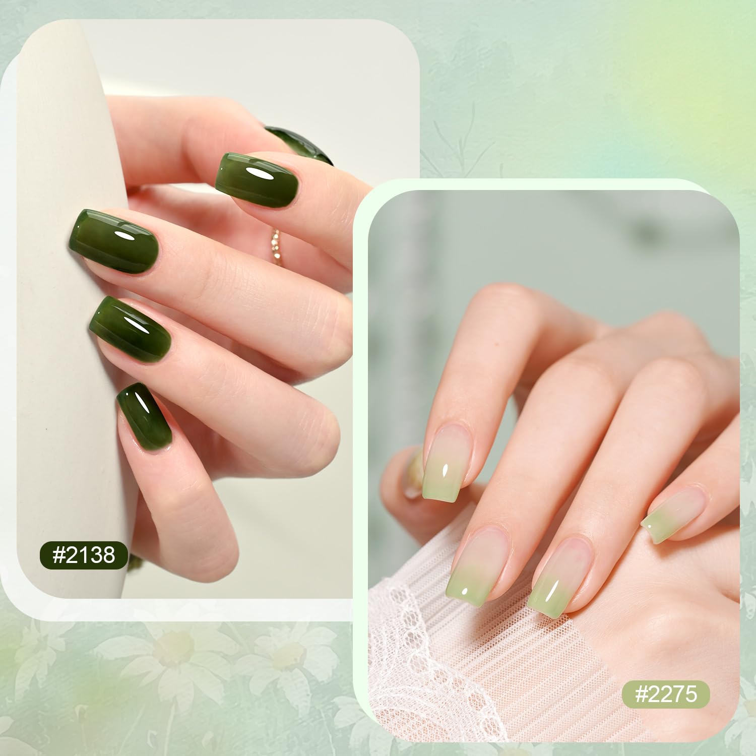 GAOY Jelly Green Gel Nail Polish Set, 6 Transparent Colors Sheer White, Soak Off UV Light Cure Gel Polish for Salon and Nail Art DIY at Home, Emerald Green - Image 3