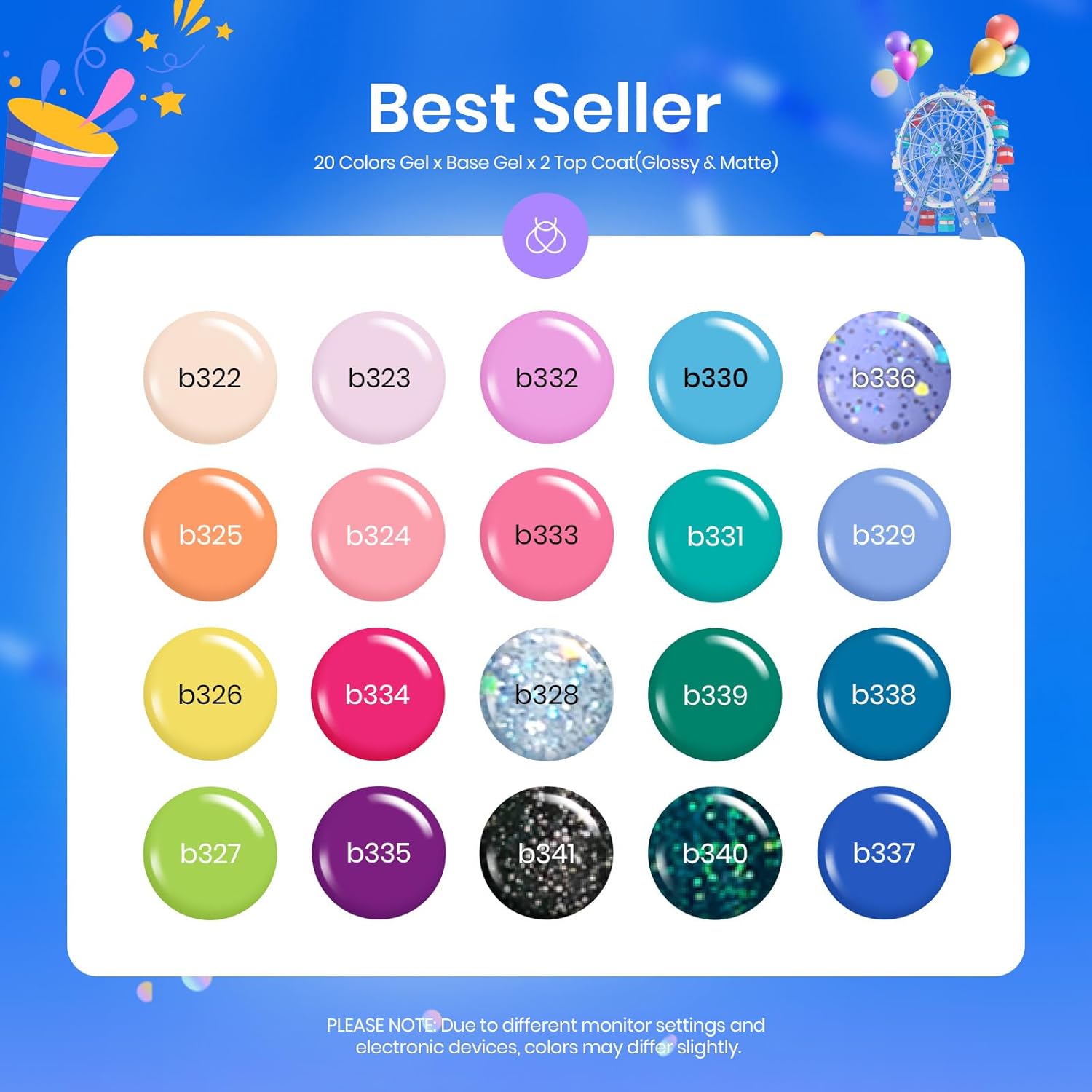 Beetles Gel Nail Polish Set- 23Pcs Summer Color Gel Polish with Base Gel Top Coat Bright Colors, Gel Polish Kit Blue Pink Purple Orange Green Glitter Soak Off Uv Led Trendy Rainbow Nail Art - Image 2