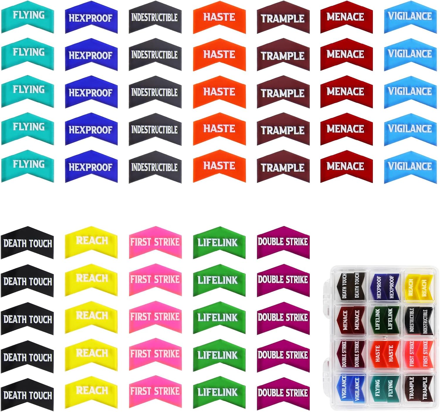 SIXPOINTS 60 Pieces MTG Keyword Counters -Set of Color Coded MTG Tokens & Box Set Compatible with Magic The Gathering, TCG, Card Games Accessories (MTG Keyword Counters)