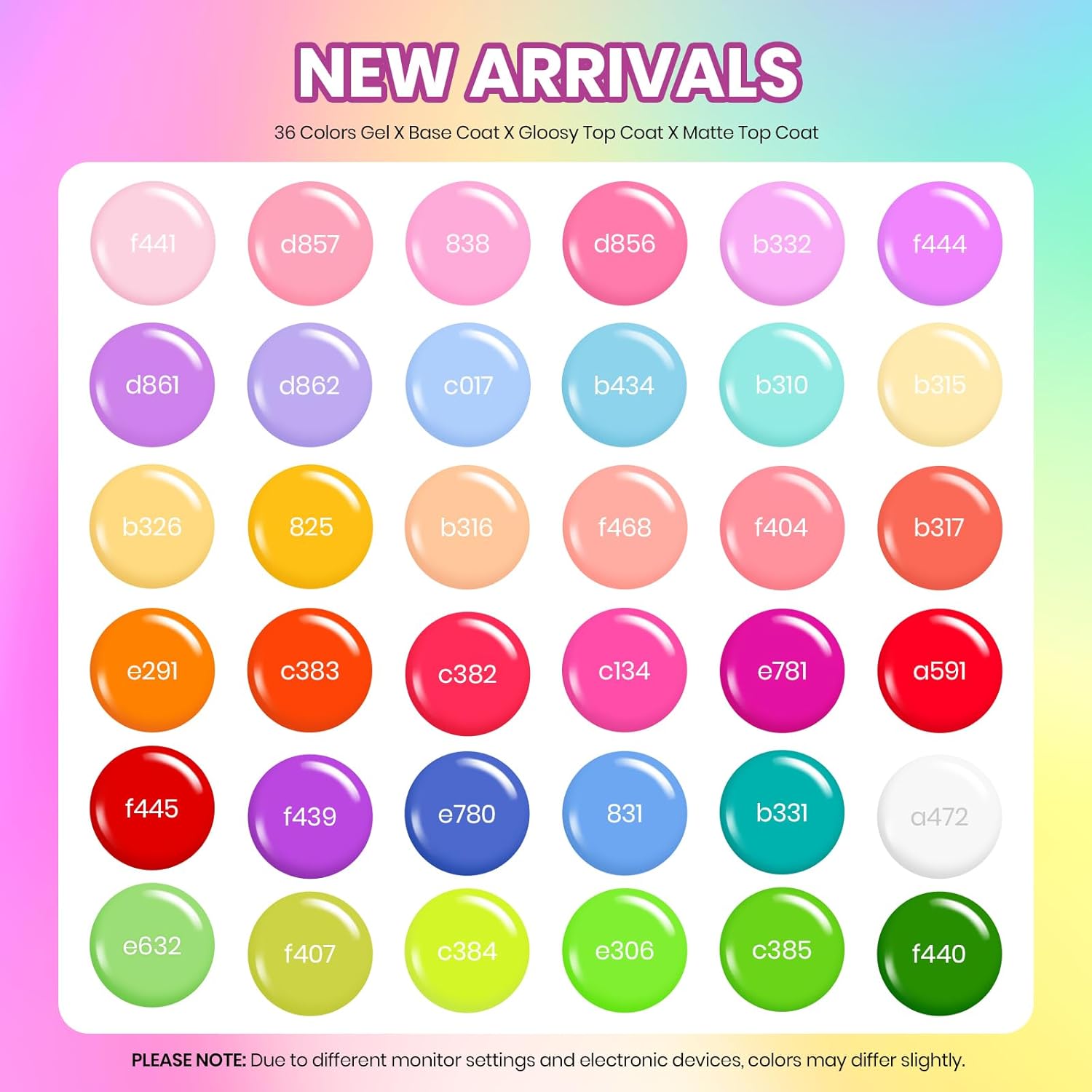 Beetles Summer Gel Nail Polish 36 Colors Neon Rainbow Bright Color Gel Polish Set with Base Coat Glossy Matte & Glitter Top Coat Pink Red Yellow Manicure Tools Gifts for Women - Image 2