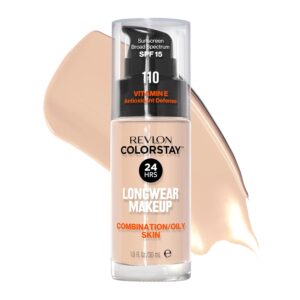 Revlon Liquid Foundation, ColorStay Face Makeup for Combination & Oily Skin, SPF 15, Medium-Full Coverage with Matte Finish, 110 Ivory, 1 Fl Oz