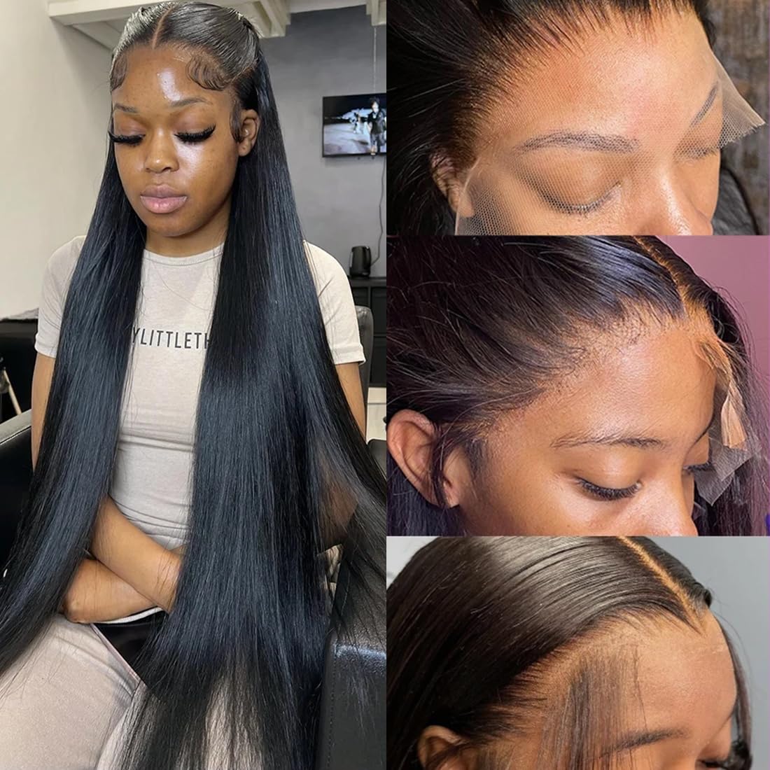 30 Inch 13x6 Straight Lace Front Wigs Human Hair Thin HD Glueless Pre Plucked Bleached Tiny Knots Full Lace Frontal Wig Upgraded 14A Soft Hair 200 Dentisty Black Wig - Image 2