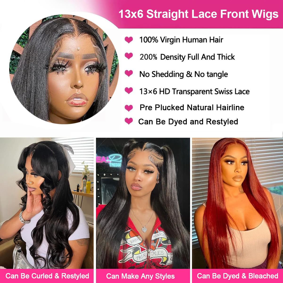 30 Inch 13x6 Lace Front Wigs Human Hair 200 Density Straight HD Lace Front Wigs Human Hair Pre Plucked 13x6 Lace Frontal Straight Human Hair Wigs for Women Glueless Wigs Human Hair Natural Color - Image 4