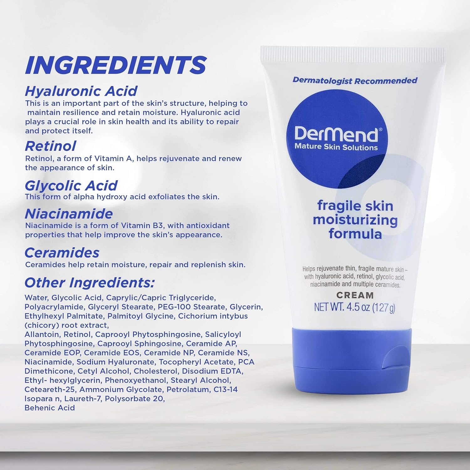 Dermend Specialized Fragile Skin Moisturizing Cream: Formula to Restore & Rejuvenate - Daily Anti Wrinkle Cream for Firming & Strengthening Thin, Aging Skin - 4.5 Oz Tube - Image 4