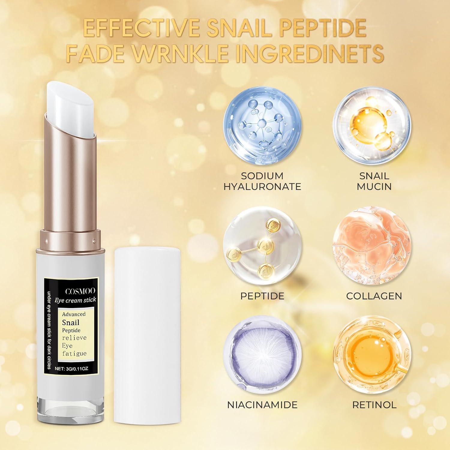 COSMOO Snail Peptide Under Eye Cream 15ml for Dark Circles and Puffiness - Image 3