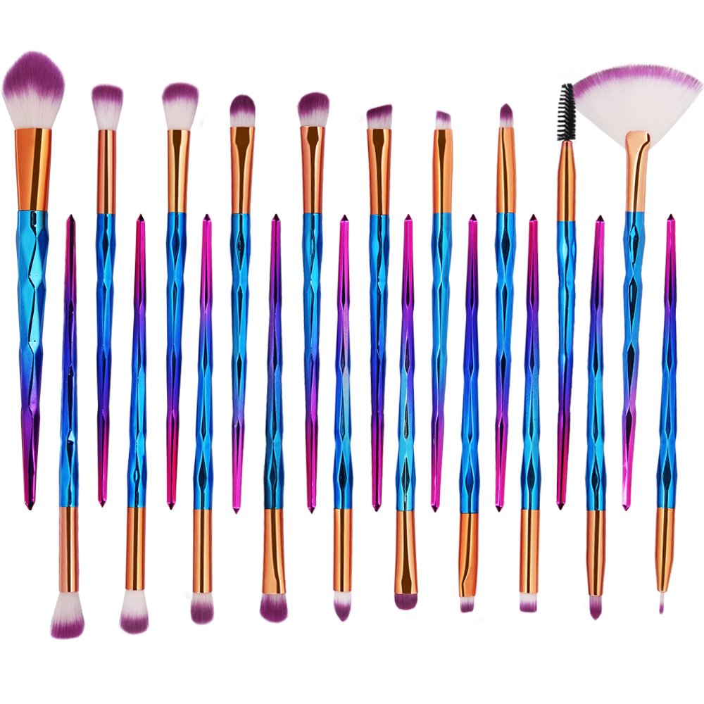 KOLIGHT Pack of 20pcs Cosmetic Eye Shadow Sponge Eyeliner Eyebrow Lip Nose Foundation Powder Makeup Brushes Sets (purple) - Image 2