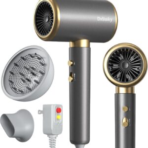 Ionic Hair Dryer with Diffuser and Concentrator, Powerful 1875W Fast-Drying Blow Dryer, Constant Temperature, Compact Lightweight Hair Dryer for Home Salon Travel (Silvery)