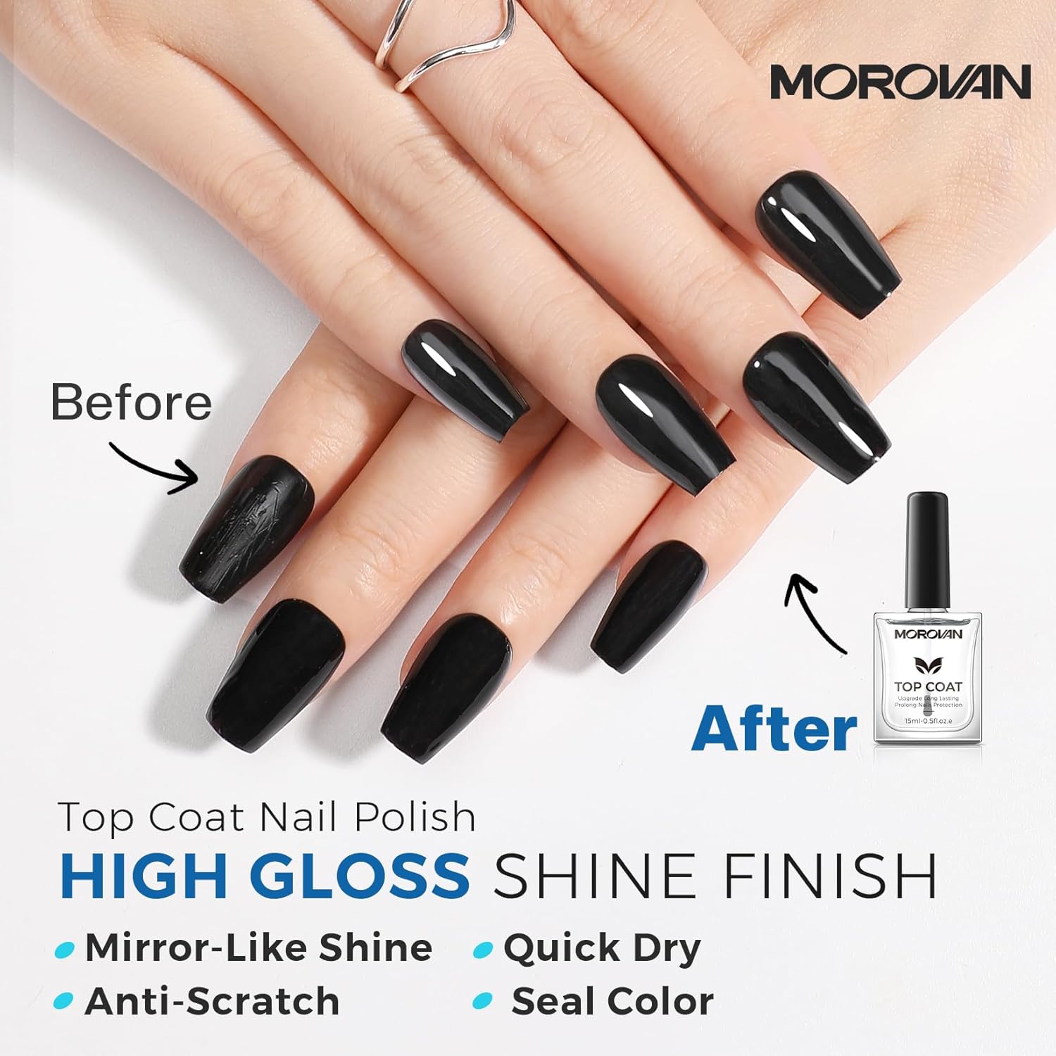 Base Top Coat Nail Polish: Clear Quick Dry High Glossy Nail Polish Shiny No Chip Long Lasting Air Dry Top Coat for Nail Art Manicure Salon Quality Women Gift - Image 6