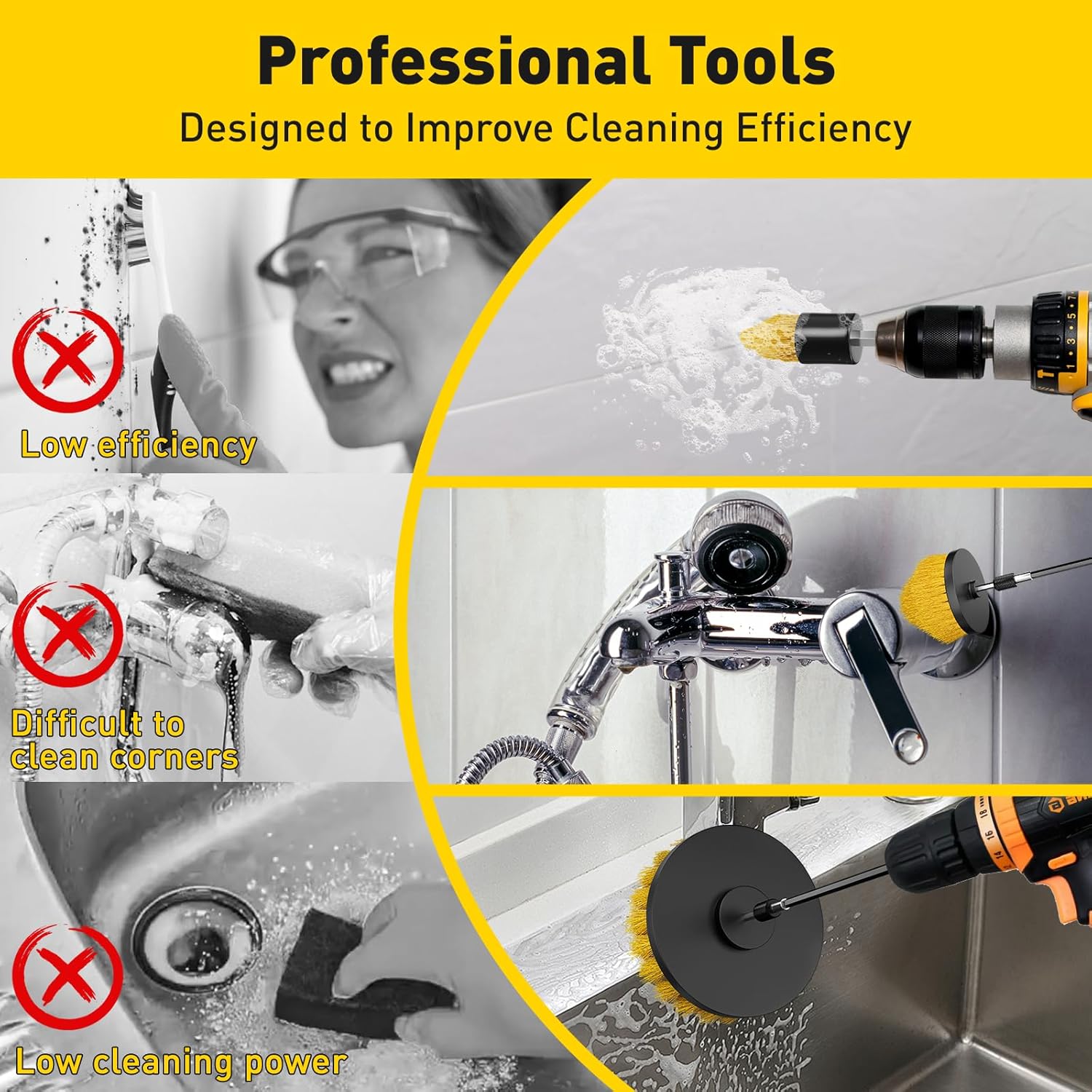 25 Pack Drill Brush Attachment Set, Scrub Pads & Sponge, All Purpose Power Clean Scrubber Brushes with Extend Long Attachment, Car Polishing Pad Kit, Cleaning Supplies for Grout Tile Sink - Image 4