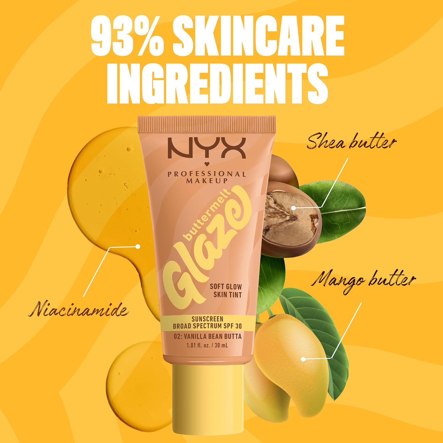NYX PROFESSIONAL MAKEUP Buttermelt Glaze Soft Glow Skin Tint + SPF 30, Up To 12HR Wear, 02 Vanilla Bean Butta - Image 6