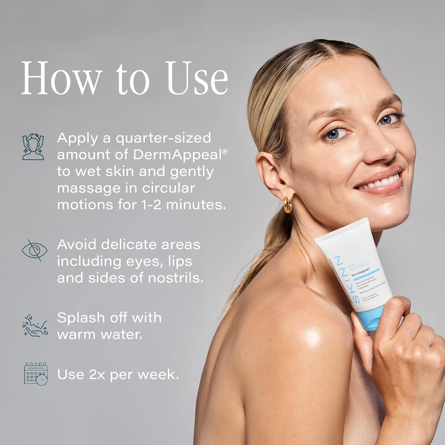 SKINN DermAppeal® Microdermabrasion Treatment for Smoother, Brighter, and Clearer Skin, 2oz - Exfoliating Facial Scrub Removes Dead Skin and Smooths Wrinkles and Fine Lines for Flawless, Glowing Skin - Image 5