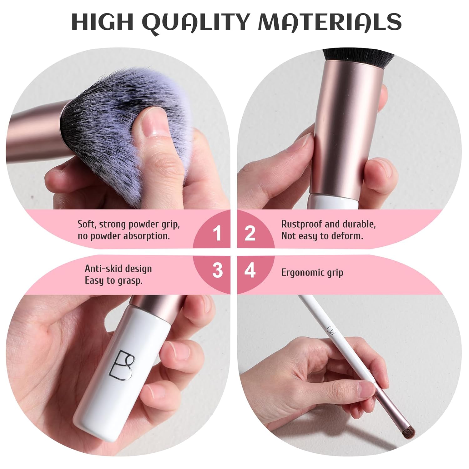 BS-MALL Travel Makeup Brushes Premium Synthetic Foundation Powder Concealers Eye Shadows 5 PCS with Storage Bag - Image 5